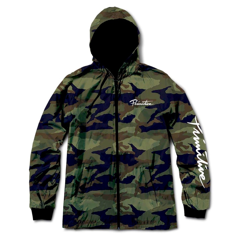 NEW Primitive Nuevo Script Camo Hood Windbreaker Jacket Size Small